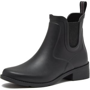Lands’ End Waterproof Rain Boots for Women, Comfortable Ankle Chelsea Boots Women, Burgundy or Black Womens Rain Boots Size 6 to 11(Black)