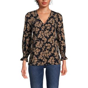 Lands’ End Women’s 3/4 Sleeve Lightweight Jersey Button Front Top(Honey Beige Painted Flower)