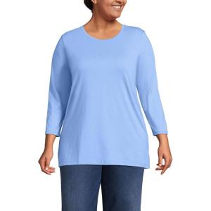 Lands’ End Women’s 3/4 Sleeve Supima Cotton Crewneck Tunic(Clear Blue Sky)