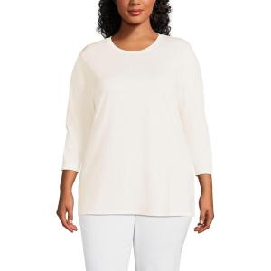 Lands’ End Women’s 3/4 Sleeve Supima Cotton Crewneck Tunic(Fresh Ivory)