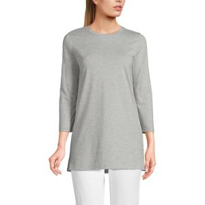 Lands’ End Women’s 3/4 Sleeve Supima Cotton Crewneck Tunic(Gray Heather)