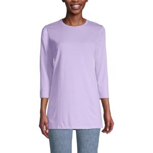 Lands’ End Women’s 3/4 Sleeve Supima Cotton Crewneck Tunic(Lavender Cloud)
