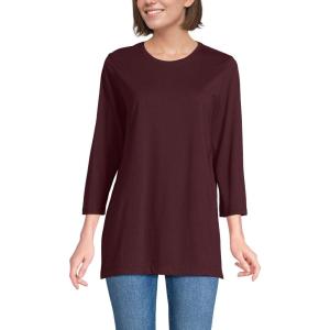 Lands’ End Women’s 3/4 Sleeve Supima Cotton Crewneck Tunic(Lush Burgundy)