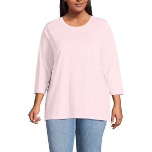 Lands’ End Women’s 3/4 Sleeve Supima Cotton Crewneck Tunic(Pink)
