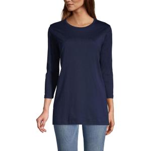 Lands’ End Women’s 3/4 Sleeve Supima Cotton Crewneck Tunic(Radiant Navy)