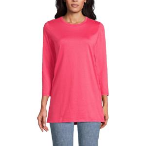 Lands’ End Women’s 3/4 Sleeve Supima Cotton Crewneck Tunic(Rouge Pink)