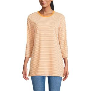 Lands’ End Women’s 3/4 Sleeve Supima Cotton Crewneck Tunic(Sweet Mango Micro Stripe)