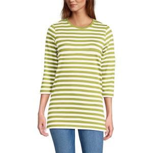Lands’ End Women’s 3/4 Sleeve Supima Cotton Crewneck Tunic(Vintage Lime Even Stripe)