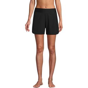 Lands’ End Women’s 5″ Quick Dry Elastic Waist Board Shorts Swim Cover-up Shorts with Panty(Black)