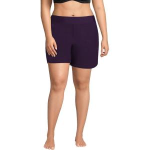 Lands’ End Women’s 5″ Quick Dry Elastic Waist Board Shorts Swim Cover-up Shorts with Panty(Blackberry)