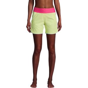 Lands’ End Women’s 5″ Quick Dry Elastic Waist Board Shorts Swim Cover-up Shorts with Panty(Lemon Lime/Hot Pink/Aqua Mix)