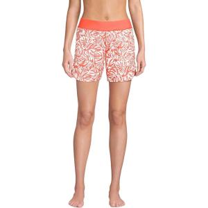 Lands’ End Women’s 5″ Quick Dry Elastic Waist Board Shorts Swim Cover-up Shorts with Panty(Orange Mini Tropic Leaves)