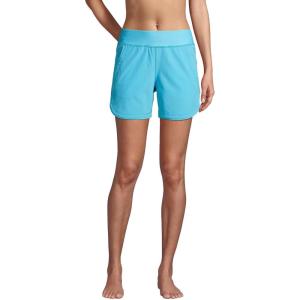 Lands’ End Women’s 5″ Quick Dry Elastic Waist Board Shorts Swim Cover-up Shorts with Panty(Turquoise)