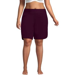Lands’ End Women’s 9″ Quick Dry Elastic Waist Modest Board Shorts Swim Cover-up Shorts with Panty(Dark Wine)