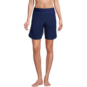Lands’ End Women’s 9″ Quick Dry Elastic Waist Modest Board Shorts Swim Cover-up Shorts with Panty(Deep Sea Navy)