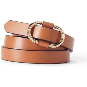 Lands’ End Women’s Adjustable Skinny Leather Belt(Cognac)