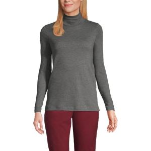 Lands’ End Women’s American-Grown Supima Cotton Fitted Long Sleeve Turtleneck(Charcoal Heather)