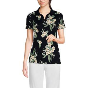 Lands’ End Women’s American-Grown Supima Cotton Polo Shirt(Black Plumeria)