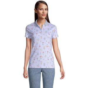 Lands’ End Women’s American-Grown Supima Cotton Polo Shirt(Blue Botanical Floral Check)