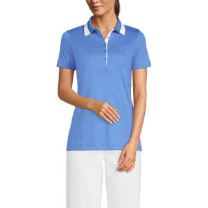 Lands’ End Women’s American-Grown Supima Cotton Polo Shirt(Crisp Blue/White)