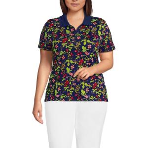 Lands’ End Women’s American-Grown Supima Cotton Polo Shirt(Deep Sea Multi Garden Floral)
