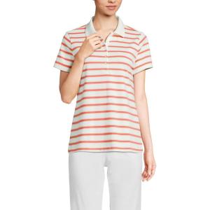 Lands’ End Women’s American-Grown Supima Cotton Polo Shirt(Living Coral Rail Stripe)