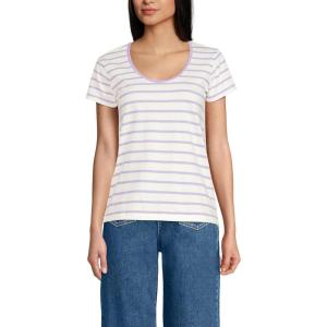 Lands’ End Women’s American-Grown Supima Cotton Short Sleeve Scoop Neck Tee(Ivory/Lilac Breton Stripe)