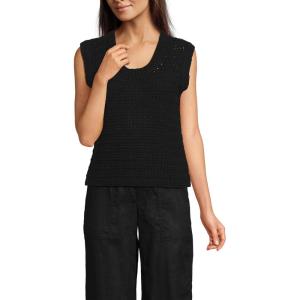 Lands’ End Women’s Blend Texture U Neck Vest Sweater(Black)