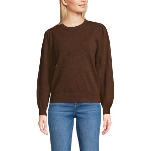 Lands’ End Women’s Cashmere Puff Sleeve Crew Neck Sweater(Dark Carob Heather)