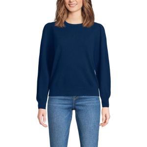 Lands’ End Women’s Cashmere Puff Sleeve Crew Neck Sweater(Deep Sea Navy)
