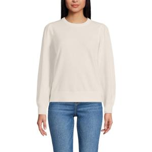 Lands’ End Women’s Cashmere Puff Sleeve Crew Neck Sweater(Fresh Ivory)
