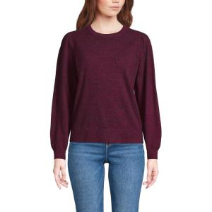 Lands’ End Women’s Cashmere Puff Sleeve Crew Neck Sweater(Light Raspberry Sorbet Heather)