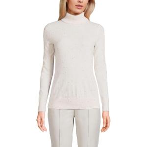 Lands’ End Women’s Cashmere Turtleneck Sweater(Fresh Ivory Rainbow Donegal)