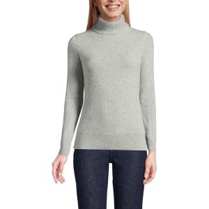 Lands’ End Women’s Cashmere Turtleneck Sweater(Gray/Black Donegal)