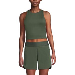 Lands’ End Women’s Chlorine Resistant High Neck Racerback Midkini Swimsuit Top(Rich Olive Green)