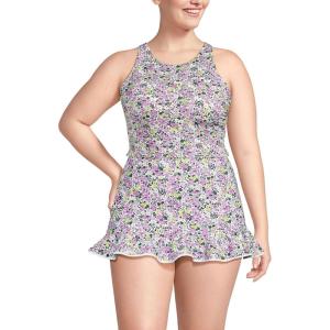 Lands’ End Women’s Chlorine Resistant High Neck Racerback Midkini Swimsuit Top(White Multi Ditsy Floral)