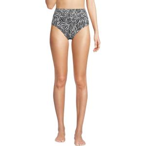 Lands’ End Women’s Chlorine Resistant Pinchless High Waisted Bikini Bottoms(Black/White Abstract Floral)