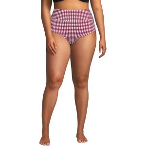 Lands’ End Women’s Chlorine Resistant Pinchless High Waisted Bikini Bottoms(Burgundy Gingham)