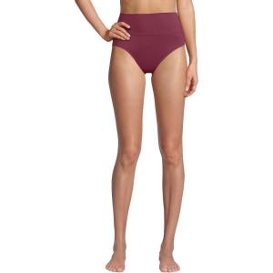 Lands’ End Women’s Chlorine Resistant Pinchless High Waisted Bikini Bottoms(Burgundy Spritz)