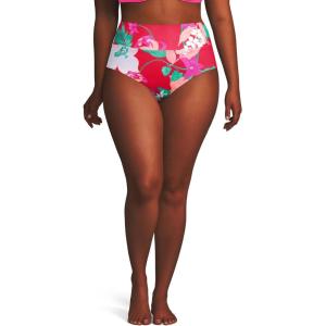 Lands’ End Women’s Chlorine Resistant Pinchless High Waisted Bikini Bottoms(Coral Rose Lilies)