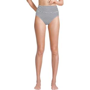 Lands’ End Women’s Chlorine Resistant Pinchless High Waisted Bikini Bottoms(Deep Sea Navy Mini Stripe)
