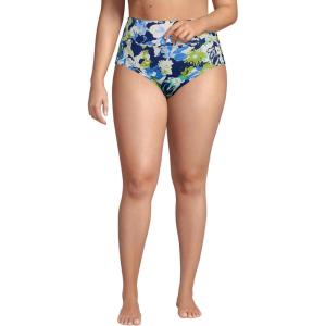 Lands’ End Women’s Chlorine Resistant Pinchless High Waisted Bikini Bottoms(Deep Sea Navy Multi Floral)