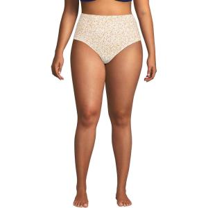 Lands’ End Women’s Chlorine Resistant Pinchless High Waisted Bikini Bottoms(Egret/Yellow Multi Floral)
