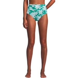 Lands’ End Women’s Chlorine Resistant Pinchless High Waisted Bikini Bottoms(Emerald/White Romatic Floral)