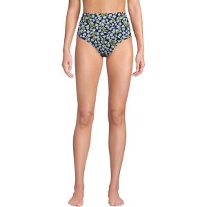 Lands’ End Women’s Chlorine Resistant Pinchless High Waisted Bikini Bottoms(Navy Mini Bloom Floral)
