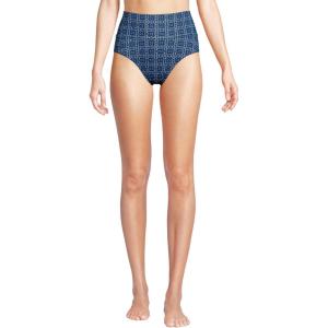 Lands’ End Women’s Chlorine Resistant Pinchless High Waisted Bikini Bottoms(Navy Mosaic Mini Tile)