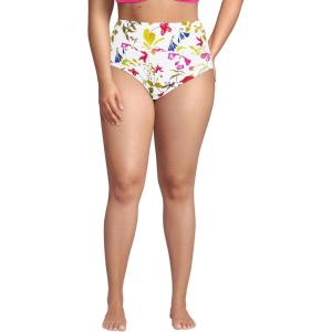 Lands’ End Women’s Chlorine Resistant Pinchless High Waisted Bikini Bottoms(White Multi Garden Floral)