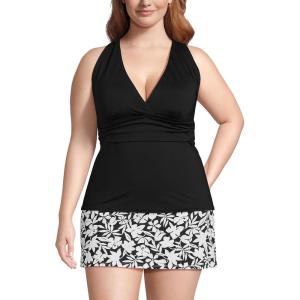 Lands’ End Women’s Chlorine Resistant Plunge X-Back Tankini Swimsuit Top(Black)