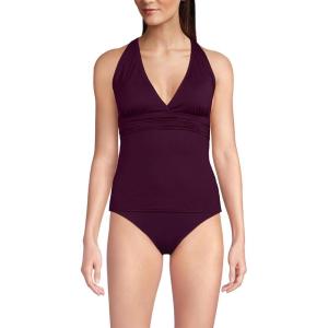 Lands’ End Women’s Chlorine Resistant Plunge X-Back Tankini Swimsuit Top(Dark Wine)
