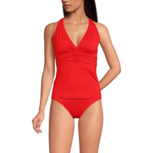 Lands’ End Women’s Chlorine Resistant Plunge X-Back Tankini Swimsuit Top(Daylily Red)